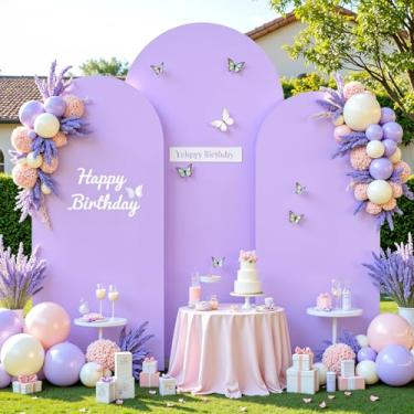 Imagem de Conjunto de 3 capas de arco roxo – 1,8 m, 1,5 m, arco de 2,2 m, capa de fundo de elastano para chá de bebê, meninas, festa de aniversário, casamento, chá de panela, banquete, decoração de fundo