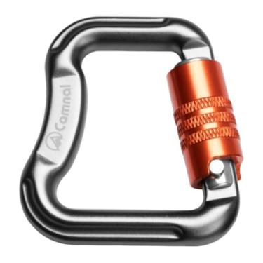 Imagem de kowaku Mosquetão de escalada com trava, mosquetão leve e resistente, equipamento para caminhadas e atividades ao ar livre, rede, Cinza