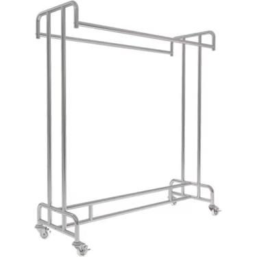 Imagem de Cabideiro, Prateleiras De Roupas De Chão, Suporte De Exibição De Roupas, Trilho Duplo, Estante De Roupas De Varejo, Organizador De Roupas Com Rodas Para Pendurar Roupas, 120x50x140cm