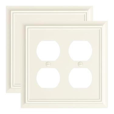 Imagem de Pacote com 2 capas duplas de tomada, placas decorativas de amêndoa clara e tampas de tomada para tomadas elétricas, placas de parede de fibra de bambu natural durável, capa de receptáculo para 2