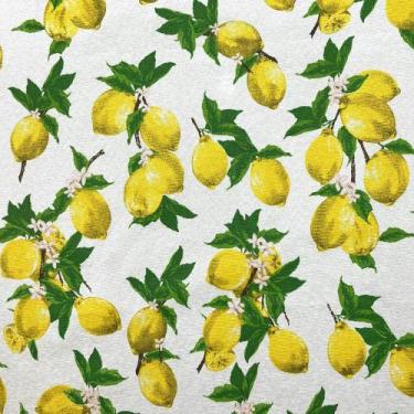 Imagem de Tecido Jacquard Limão Siciliano Fundo Branco- 1,40m de Largura - Sua C