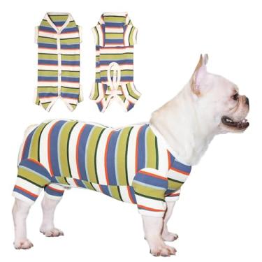 Imagem de TONY HOBY Pijama colorido feminino/masculino, pijamas para cães pequenos e médios gatos, macacão para cães e gatos, terno de recuperação cirúrgica para cães azul (azul e branco - meninos, PP)