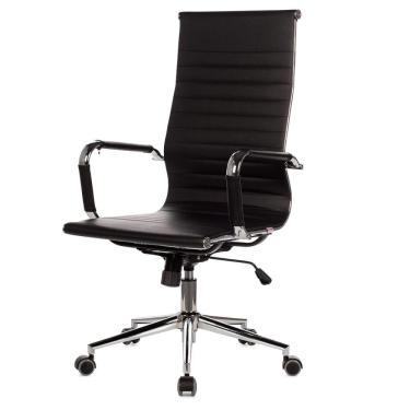 Imagem de Cadeira Escritório Giratória Alta Presidente Esteirinha ANM03P Anima PU Preto Base Rodízio Cromado