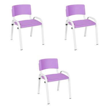 Imagem de Kit 3 Cadeiras Escolares ISO Infantil Base Branca Estrutura Metálica