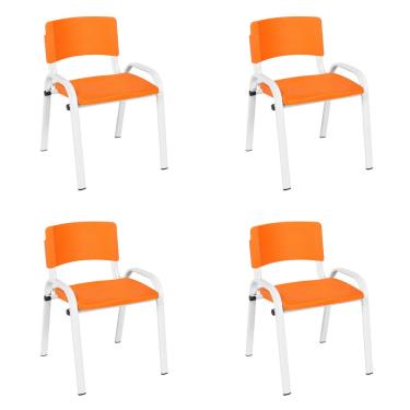Imagem de Kit 4 Cadeiras Escolares ISO Infantil Base Branca Estrutura Metálica