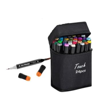 Imagem de Caneta Marcador Profissional – Kit com Pontas Duplas – Canetinhas para Desenho Colorir Ilustração Mangá Anime Papel – Secagem Rápida com Estojo (24)