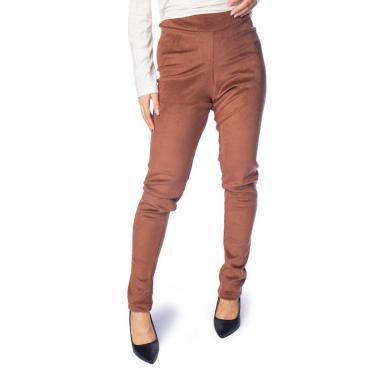 Imagem de Calça Feminina Bruna e Bia Skinny Veludo Cotelê Marrom-Feminino