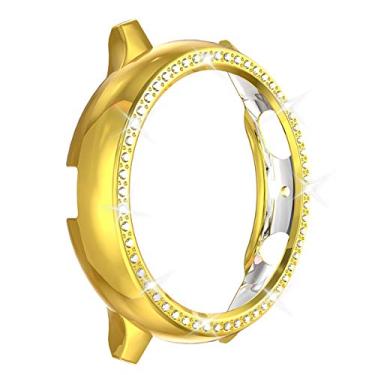 Imagem de Compatível com Galaxy Watch Active 2 de 40 mm e 44 mm com revestimento de policarbonato de diamante, resistente a impactos, proteção de cristal brilhante com glitter, capa dura (dourada, 40 mm)