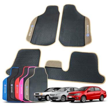 Imagem de Tapete Automotivo Voyage G8 G7 G6 G5 G1 Borracha 3 Peças Detalhe em Carpete Personalizado Voyage 1991 a 2023 Quadrado (Bege)