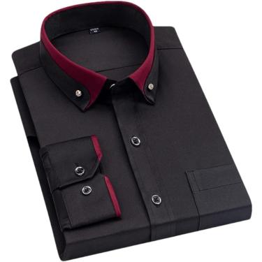 Imagem de Camisas Masculinas Manga Comprida Confortável Respirável Costura Casual Gola Dupla Masculina, 7, L