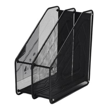 Imagem de shamjina Porta-arquivos de revista de mesa, porta-documentos, suporte de armazenamento vertical de aço multiuso, organizador de arquivos para escritório, sala, 2 Compartimentos