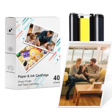 Imagem de Akouta Compatível com impressora fotográfica Amber M100/M200 4x6, 40 folhas, papel fotográfico e 1 refil de cartucho de tinta para DHP512/DHP513, à prova de oxidação de água, sublimação de tinta