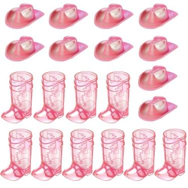 Imagem de Artlunar Mini botas de caubói cor-de-rosa com chapéu rosa - copos de plástico bonitos para mulheres, lembrancinhas de festa de vaqueira ocidental (10)