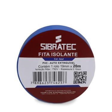 Imagem de Fita Isolante Anti-Chama 750V 20 Metros x 19mm em PVC Sibratec, Azul