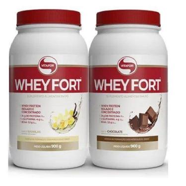 Imagem de Kit com 2 whey fort vitafor 900gr whey protein sabor chocolate e bauni