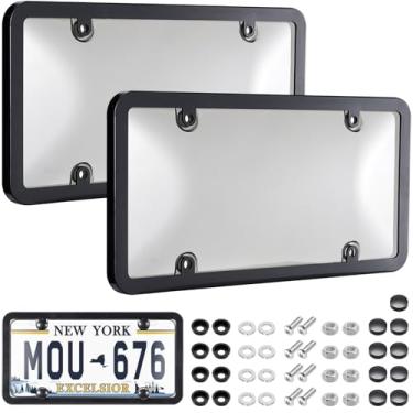Imagem de Capa de placa de carro e molduras, 2 peças de capas e molduras transparentes para placa de carro, suporte de placas de licença automotiva à prova de ferrugem com parafusos e tampas, protetor universal