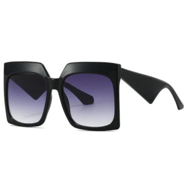 Imagem de Óculos de sol femininos da moda, óculos de sol UV400, retrô, grande, masculino, lente degradê, casual, tamanho grande (preto)