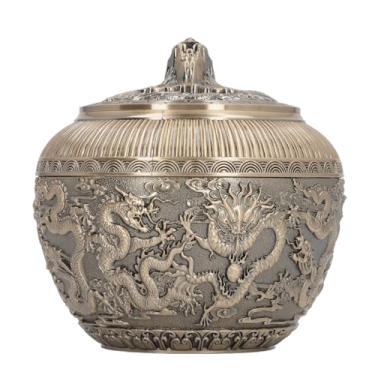 Imagem de Chá Vasilha Metal Solto Chá Armazenamento Recipiente Hermético Vintage Bronze Alloy Cozinha Armazenamento para Chá Café Açúcar Sal Farinha Especiarias 15x15x15cm (Cor de bronze de tamanho grande)