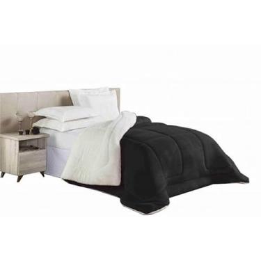 Imagem de Coberdrom Casal Queen Dupla Face Sherpa Pele de Carneiro – Edredom e Cobertor em Um Só, Macio e Aconchegante(Preto)