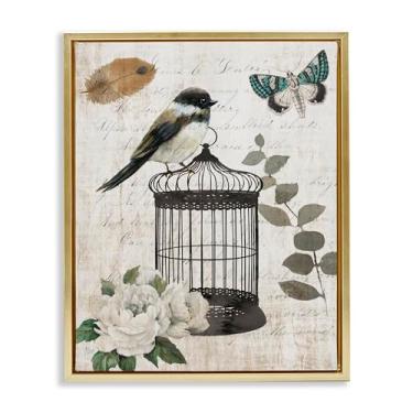 Imagem de Stupell Industries Arte de parede em tela flutuante dourada vintage Menagerie Bird por Nan, 53 x 43 cm