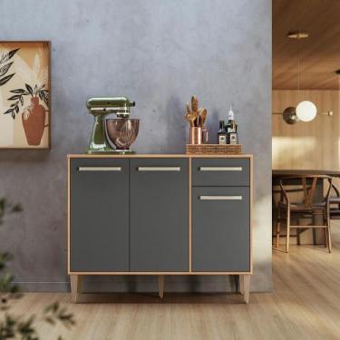 Imagem de Balcão Mariah para Cozinha Multiuso com 3 Portas e 1 Gaveta Moderno - 