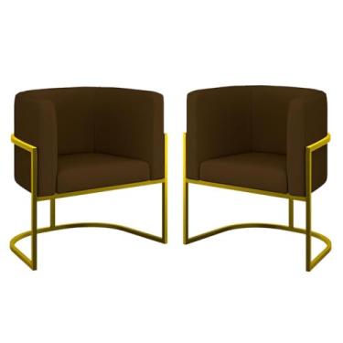 Imagem de Kit 02 Poltronas Lua Sala Decorativa Base Ferro Gold Corino Cor:marrom