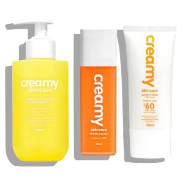 Imagem de Kit Creamy Limpador Facial Glicerinado 200ml + Sérum Vitamina C 30ml + Protetor Solar Watery Lotion FPS 60 50ml
