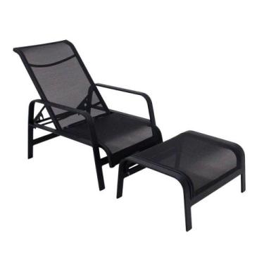 Imagem de Mini Espreguiçadeira Com Puff Alumínio E Tela Sling Modelo Lótus Preto