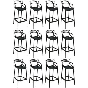 Imagem de Kit 12 Banquetas Allegra com Encosto Design Cozinha/bancada - Preto