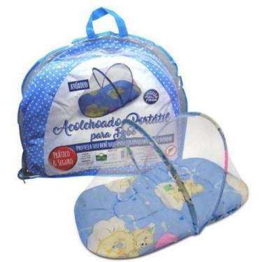 Imagem de Berço Mosquiteiro Tenda Portátil Cama Colchão Azul - Pais & Filhos - P