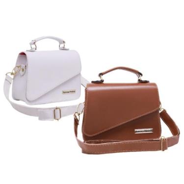 Imagem de Kit bolsa feminina pequena alça tarnsversal - ZBOLSA, Branco, Caramelo