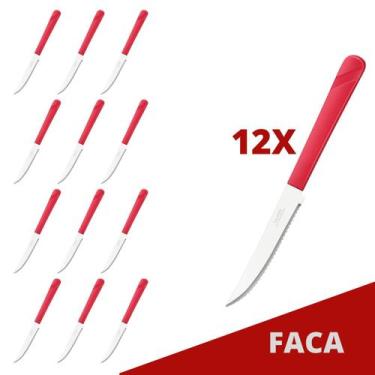 Imagem de Jogo 12 Facas Vermelho Luna Plástico e Inox Mesa Posta - Taumer, Luna