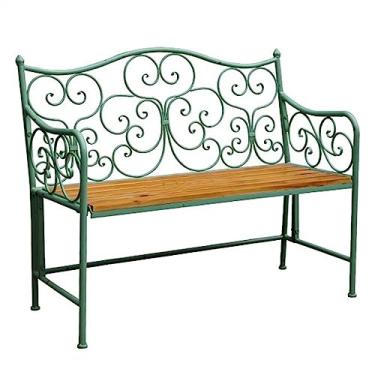 Imagem de Banco de jardim de pátio verde antigo com encosto, moldura de metal durável, banco de jardim, 2 lugares para jardim, quintal, pátio, varanda e marquise banco de pátio ao ar livre