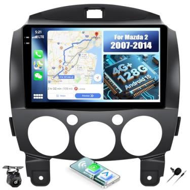 Imagem de [4G + 128G] Rádio automotivo para Mazda 2 2007-2014 com carro sem fio CarPlay Android Auto, tela sensível ao toque de 9 polegadas, Android 15, Mazda 2, estéreo automotivo com link espelhado, navegação