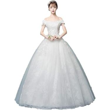 Imagem de Fora Do Ombro Contas De Renda Floral Apliques De Noiva Vestido De Baile Vestido De Noiva Elegante Tule Vestidos De Quinceanera Vestidos Longos Vestidos De Noite Festa Vestido De Baile, White, L