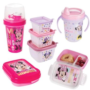 Imagem de Kit Lanche 5 Peças Lancheira Infantil Plasutil Shakeira marmita sanduicheira conjunto 3 potes copo trio (Minnie Rosa)