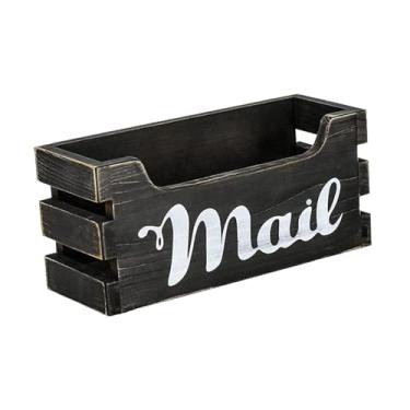 Imagem de WeiLaiKeQi Organizador de correspondência de madeira, porta-cartas, bandeja para cartas, multifuncional, preto, vintage, escritório, mesa, decorativo, compacto,
