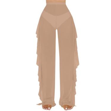 Imagem de Calças Cover Up Pants Jumppmile Sheer Mesh Ruffle Swimsuit Khaki