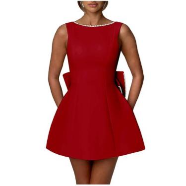 Imagem de Vestido de boas-vindas Sevintage Red Satin Aline Short US16W com laço