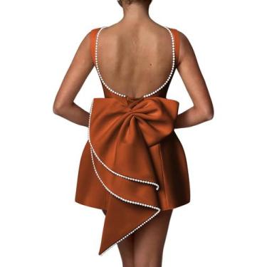 Imagem de Vestido de noiva Aosadin Burnt Orange Satin A Line Mini Length