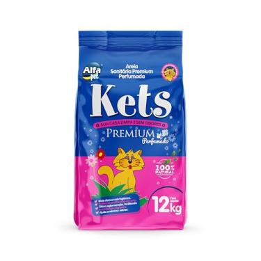 Imagem de Areia Sanitária Premium Perfumada com Granulometreia Fina, Pacote de 12kg, Linha Kets, Alfapet.