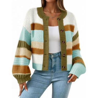 Imagem de Suéter de cardigã Saodimallsu feminino listrado, colorido, marrom