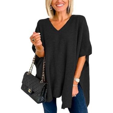 Imagem de Suéter Poncho Melliflo com decote em V para mulheres de manga curta, p