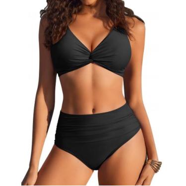 Imagem de Conjunto de biquíni AI'MAGE High Waisted Tummy Control Swimsuit Preto