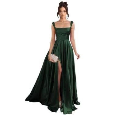 Imagem de Vestido de baile Stylefun Emerald Long com fenda 2025 em cetim A-line