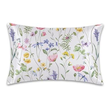 Imagem de 1 fronha de cetim para cabelo e pele floral flores silvestres imitação de seda fronha 50,8 cm x 91,4 cm com zíper oculto macio suave refrescante capa de travesseiro tamanho king size para sofá de