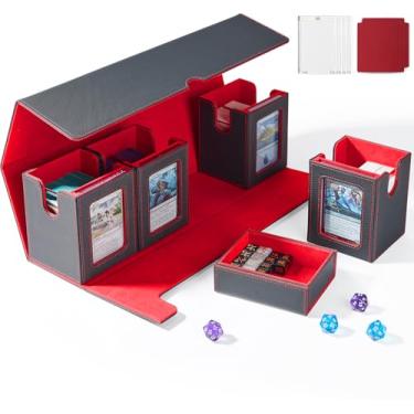 Imagem de UAONO Caixa de baralho de cartas para MTG com exibição Commander, caixa de baralho 5 em 1 comporta mais de 800 cartas sem manga, organizador de ímã forte compatível com cartões esportivos Yugioh TCG
