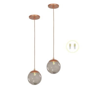 Imagem de Kit 2 Pendentes Jabuticaba Cobre Bola Globo De Vidro + Led V