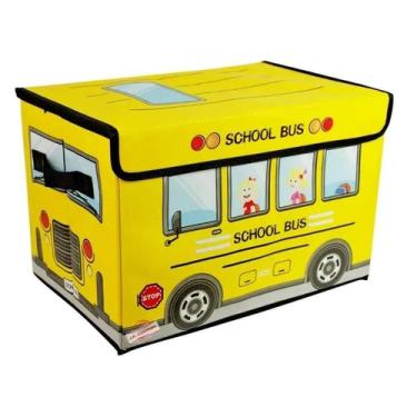 Imagem de Baú Caixa Infantil Multifuncional Dobrável Tampa Organizador Quarto Puff Porta Brinquedos ônibus