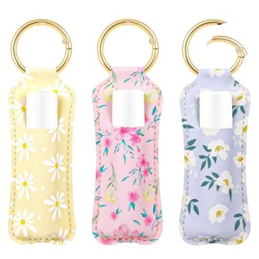 Imagem de LUCKINEE Porta-batom de couro PU, porta-chaves, protetor labial de couro macio, porta-chaves com brilho labial, Estampa floral, 3 peças, M